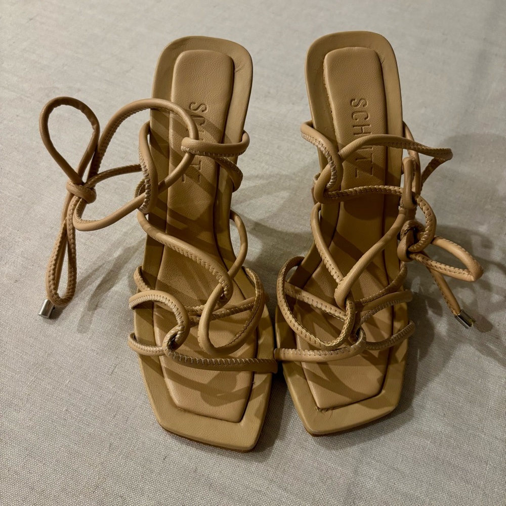 New Schutz Toller Beige Leather Strappy Heels Size 6B | Strappy Sandals